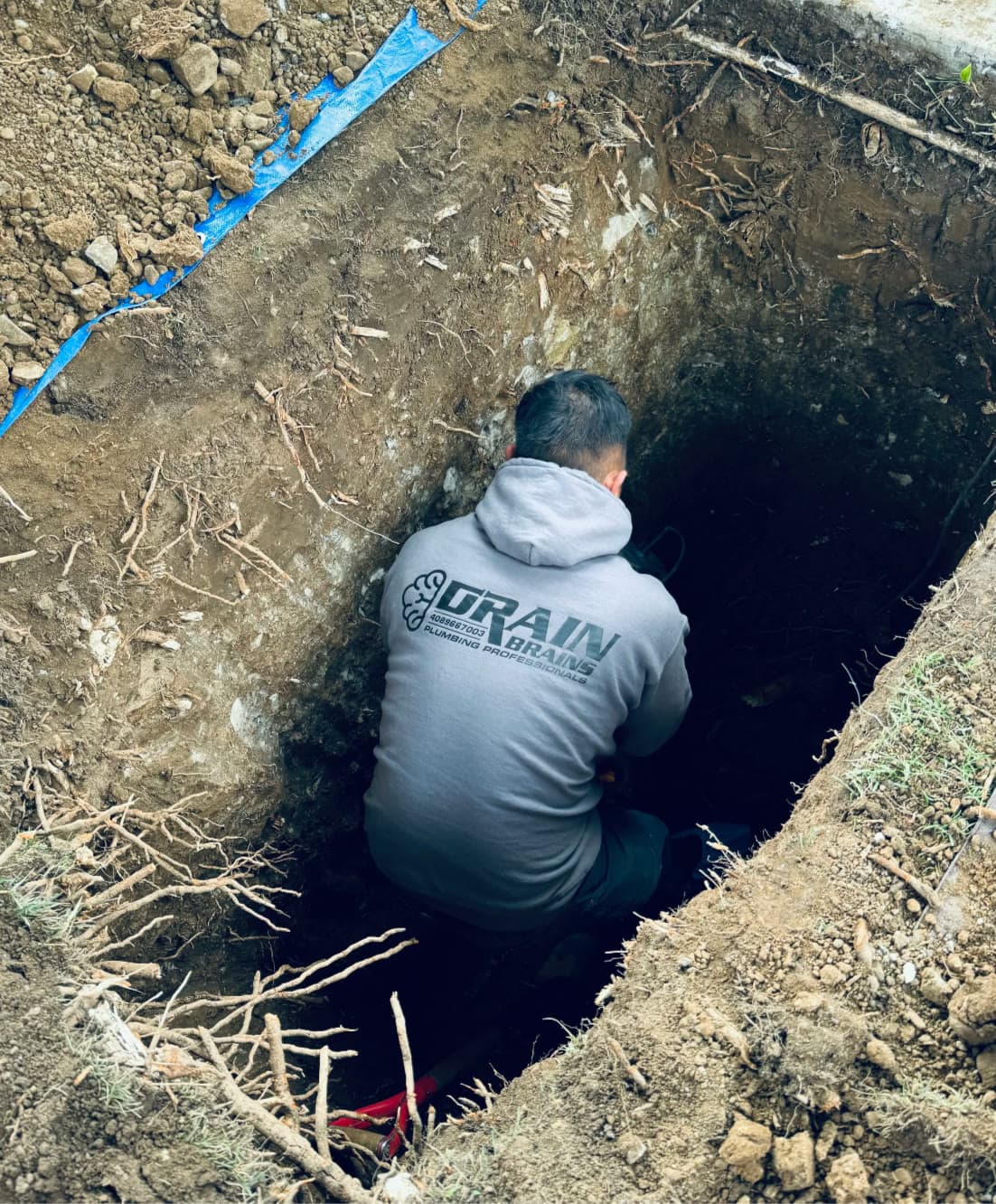 Drain Brains Plumbing at work on a San Jose home